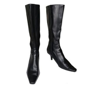 Liz Claiborne Flex Black Heel Boots size 11 Faux Leather Tall Shaft Point Toe